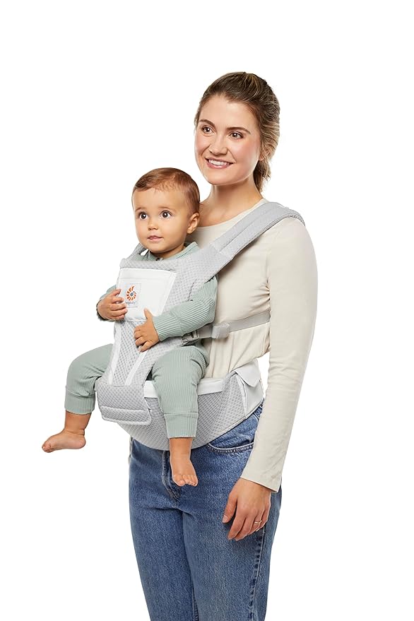 Ergobaby Alta Hip Seat All-Position Breathable Mesh Hip Seat & Carrier, Pearl Grey