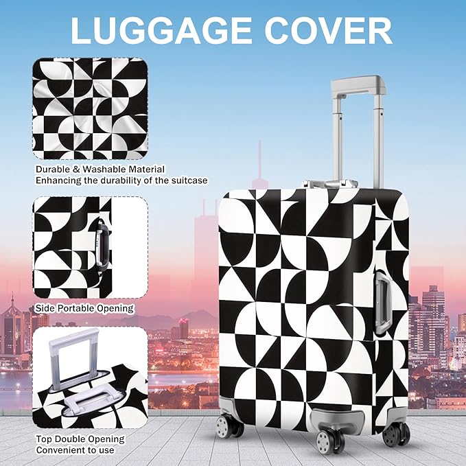 ANNA QUEEN Geometric Minimalist Luggage Cover, Suitcase Protector with Modern Abstract Pattern, Stretchable, Washable Travel Cover for 28-30 Inch Luggage