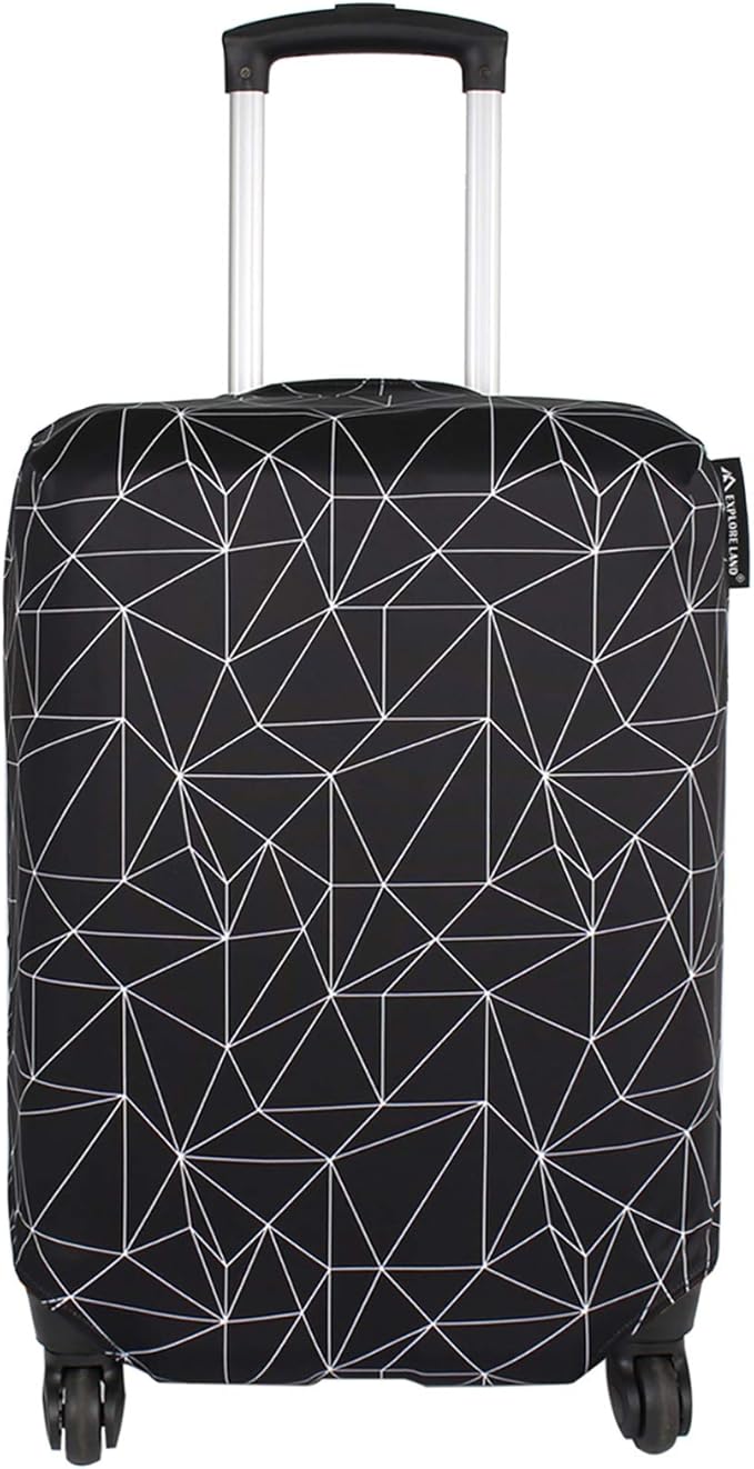 Explore Land Travel Luggage Cover Suitcase Protector Fits 23-26 Inch Case (Black Polygonal, M)