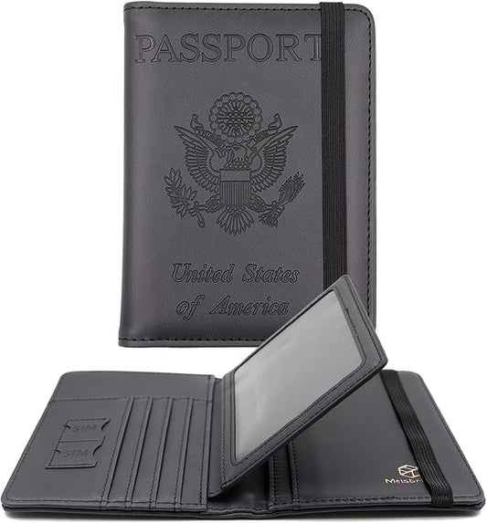 Melsbrinna Rfid Passport Holder for Travel women/Men, Cute Passport Wallet Rfid Blocking Card Slots, Rfid Passport Cover/CaseTravel Wallet, Passport Book Holder (1, Black3)