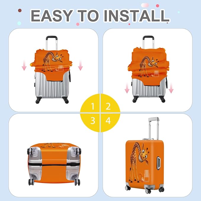 ANNA QUEEN Giraffe Fun Luggage Cover, Playful Giraffe Design with Beach Ball and Chair, Stretchable, Washable Travel Sleeve for 24-26 Inch Luggage