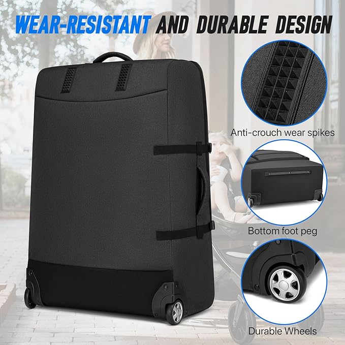 Padded Stroller Travel Bag with Wheels, Compatible with Nuna Mixx Next, UPPAbaby MINU V2 and MINU, Padded Stroller Storage Bag for Airplane, Foldable Gate Check Stroller Bag with Dual Handles