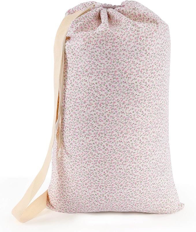 College Laundry Bag, Dirty Clothes Laundry Bag With Drawstring Handles For College Dorm Laundromat Apartment Travel Camp 29" X 18" Women Girls Back To School Birthdays Gift, Pink Florals