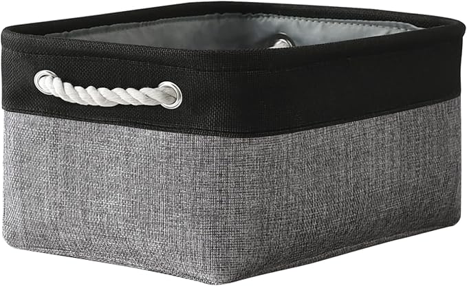 TheWarmHome Storage Basket for Organizing - 1 Pack 14x10x6.7 inch Collapsible Storage Bins for Shelves, Dog Toy Bin for Closet Organizer laundry Gift Cloth Nursery (Grey & Black)
