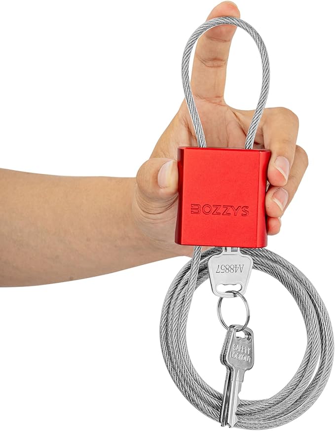 Adjustable Cable Locks with 3 Keys | 6.56ft L x 1/6in D Aluminum Steel Cable Padlock for Bikes, Gate, Lockers & Outdoor Gear | Keyed Different & Red