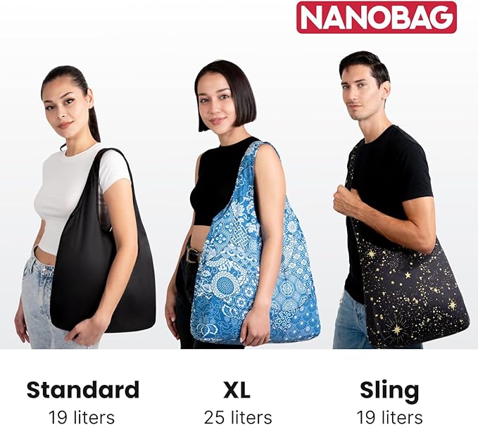 Nanobag Ultra-Lightweight Foldable Tote for Women & Men, Reusable Grocery & Travel Bag, Packable Collapsible Compact Market Essential (Standard Stars)