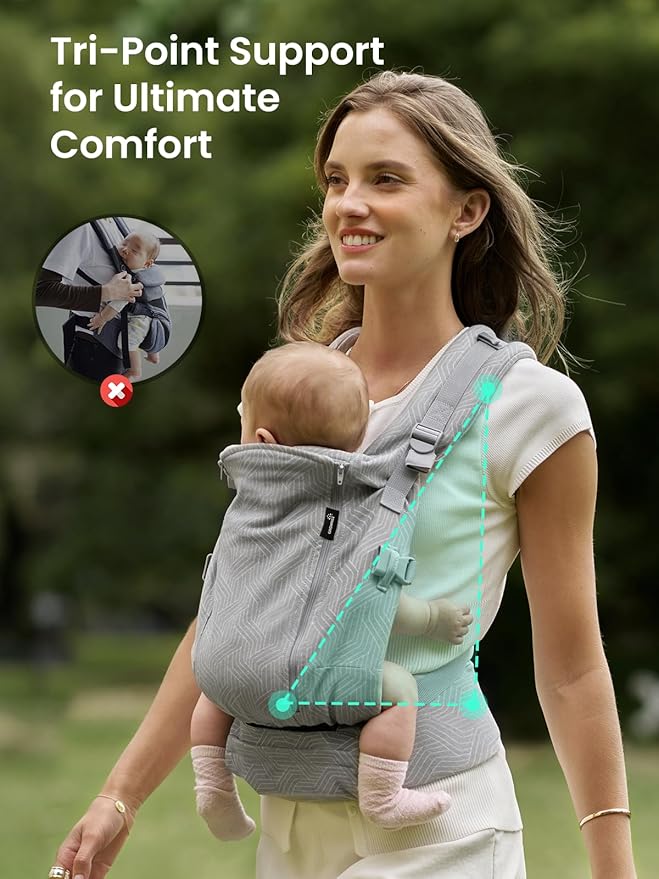 GROWNSY Baby Carrier Newborn to Toddler 7-44lbs, All Season Design with Adjustable Mesh Panel, Ergonomic Baby Carriers with Lower & Upper Buckle, Hands-Free Parenting, Gray