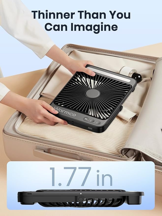Warmco 20000mAh 8-inch Portable Camping Desk Fan, [15-48H Working Hours] Ultra-thin LED Light Rechargeable Battery Powered Travel Fan for Outdoor, Indoor, Cruise Essentials 2025
