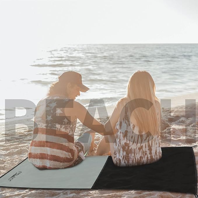 Frelaxy Pocket Picnic Blanket, Waterproof Sandproof Beach Mat, Compact Camping Tarp for Festivals, Hiking, Travel, Outdoor Recreation (Grey, 28'' x 47'')