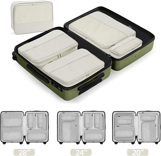 4 Piece Compression Packing Cubes for Suitcases and Backpack, Lightweight Travel Organizers (Off-White)