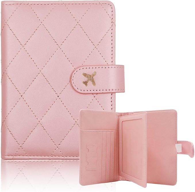 Melsbrinna Rfid Passport Holder for Travel women/Men, Cute Passport Wallet Rfid Blocking Card Slots, Rfid Passport Cover/CaseTravel Wallet, Passport Book Holder (1, LG PINK)