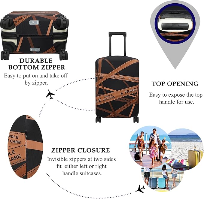 Explore Land Travel Luggage Cover Suitcase Protector Fits 31-32 Inch Case (Gold Fragile, XL)