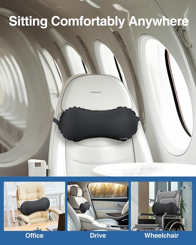 Luxtude Inflatable Lumbar Pillow for Airplane Travel, Lumbar Support Pillow for Office Chair/Car, Self-Inflating Travel Lumbar Pillow Back Support, Lower Back Pillow for Reducing Lumbar Pain