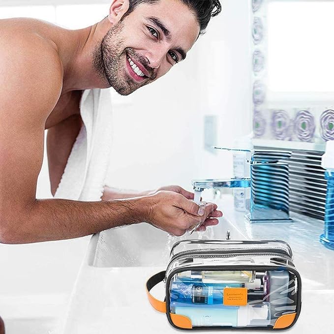 Lermende Toiletry Bag, Clear Shaving Dopp Kit for Men Travel Toiletry Bag with Hand Strap Unisex Bathroom Toiletries Organiser