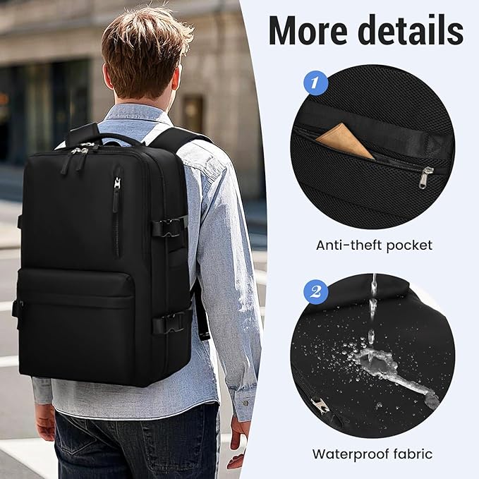 Expandable Travel Backpack Women Men, Carry On Backpack with USB Charging Port & Shoe Pouch,TSA 17.3inch Laptop Mochila Flight Approved,Nurse Bag Casual Daypack for Weekender Business Hiking,Gift