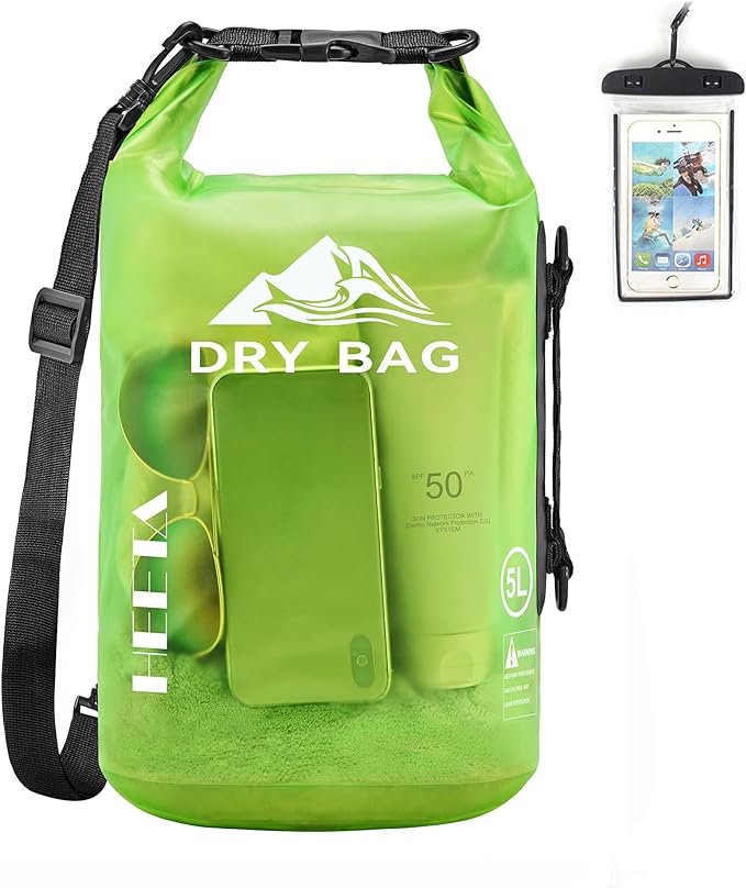 HEETA Dry Bag Waterproof for Women Men, 5L/10L/20L/30L/40L Roll Top Lightweight Dry Storage Bag Backpack with Phone Case for Travel Swimming Boating Kayaking Paddle Board Camping Beach Accessories