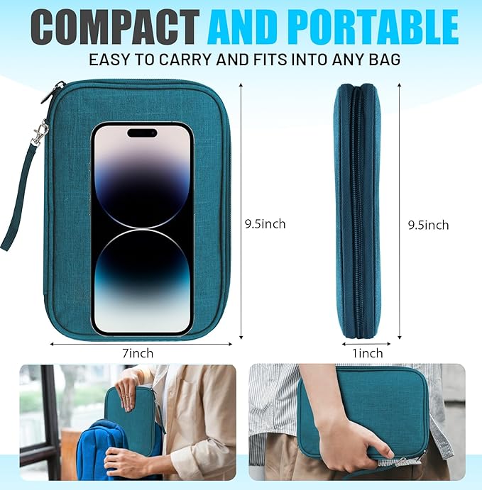 Travel Cable Organizer Bag, Electronics Organizer Tech Pouch with Double Layers for Cords, Chargers, Phone, Earphones, USBs, SD Cards - Travel Essentials Portable Waterproof Tech Pouch