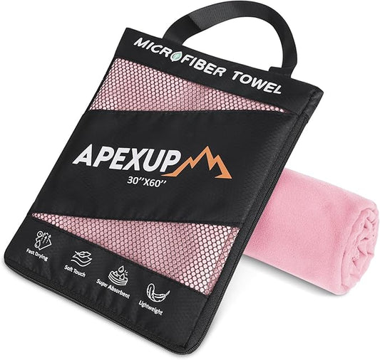 APEXUP Microfiber Travel Towel, Ultra Absorbent Quick Dry Towels, Lightweight Gym Sports Camping Towel for Workout, Yoga, Beach, Shower, Swimming (60"×30", Pale Rose)