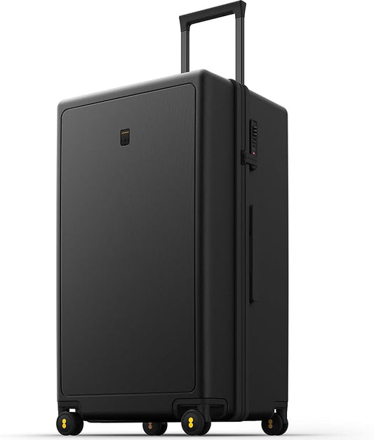 LEVEL8 Trunk Luggages, Large Suitcase 28 Inch Luggage with Spinner Wheels, Luminous Textured Checked Lightweight Hard Shell with Tsa Lock, Black