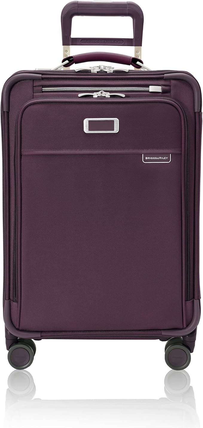 Briggs & Riley Essential 22" Carry On Expandable Spinner - Luggage for Travel, Suitcases with Wheels, Softside Rolling Bag for Men & Women, Self-Repairing Zipper - Baseline Collection, Plum