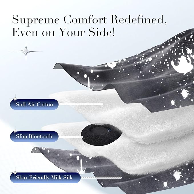 LC-dolida Sleep Mask with Bluetooth Headphones, Extra Large Silk Eye Mask for Sleeping Side Day Sleepers, Sleep Headphones Bluetooth 5.4 for Women Men with Thin Speaker, Blackout, Comfort, Microphone