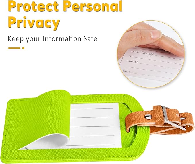 3 Pack Luggage Tags for Suitcases, TSA Approved Bag Tags, Baggage Tags with Privacy Protection, Travel Essentials Luggage Accessories, Neon Green & Brown