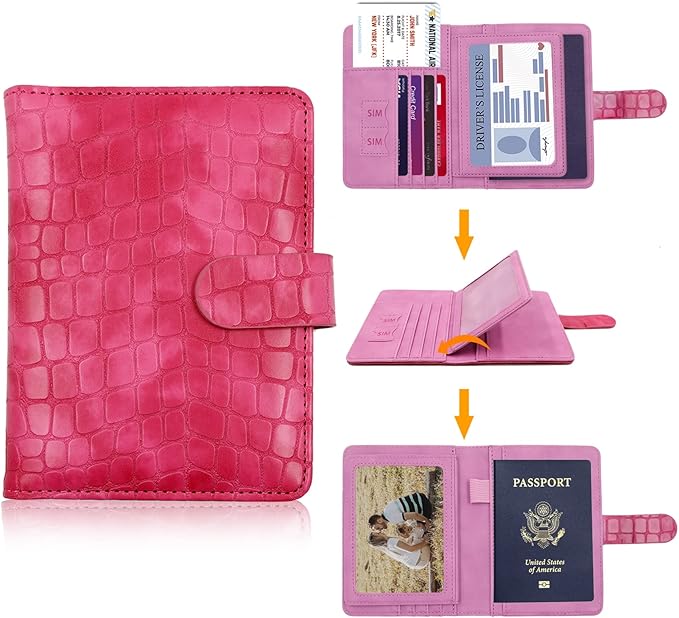 Melsbrinna Unisex Adult Travel Wallet, RFID Protected, Pink Faux Leather Passport Cover with 6 Compartments and 4 Card Slots