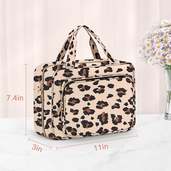 Wedama Toiletry Bag for Women, Medium Cosmetic Travel Bag, Hanging Toiletry Bag for Bathroom, PVC Waterproof Makeup Bag, Toiletries Bag for Travel Business Trips and Camping, Leopard Print