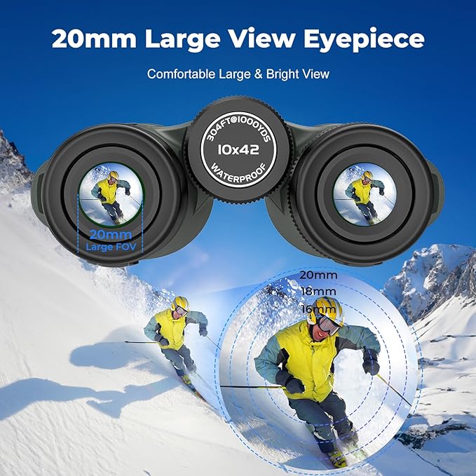 Gosky 10X42 HD Binoculars for Adults with Phone Adapter, High Power Binoculars with BAK4 Prism and FMC Lens, Waterproof Binocular for Bird Watching Hunting Traveling Outdoor Sports
