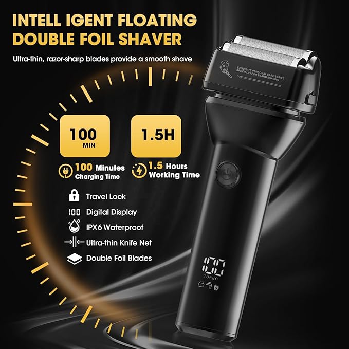 4 in 1 Hair Clippers for Men, Professional T-Blade Trimmer, Electric Foil Shaver, Nose Hair Trimmer, Cordless, LCD Display, Grooming Kit(Black)
