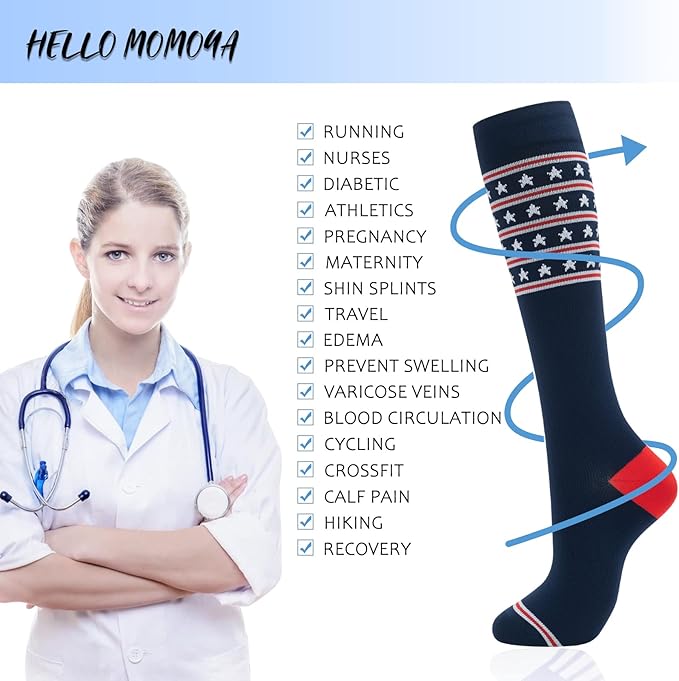 Compression Socks for Women Men Circulation Knee High 8 Pairs for Nurses, Running, Travel, Athletic