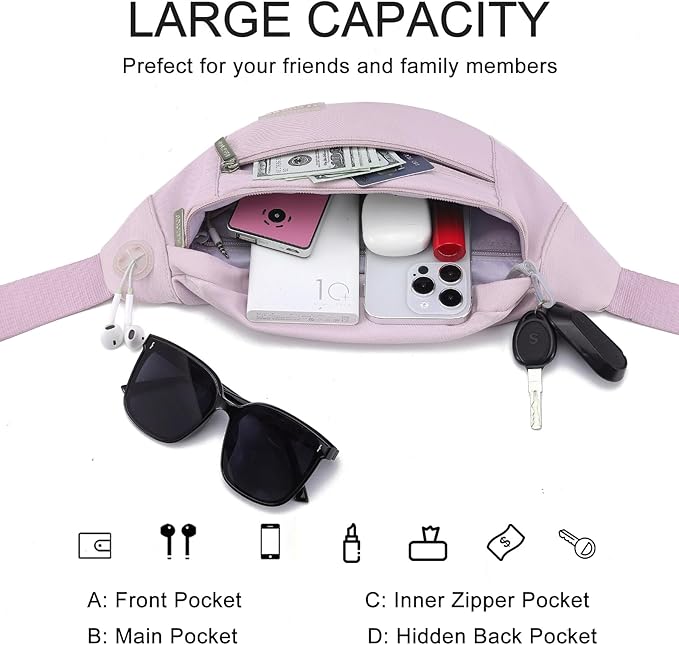 MAXTOP Large Crossbody Fanny Pack with 4-Zipper Pockets,Gifts for Enjoy Sports Festival Workout Traveling Running Casual Hands-Free Wallets Waist Pack Phone Bag Carrying All Phones