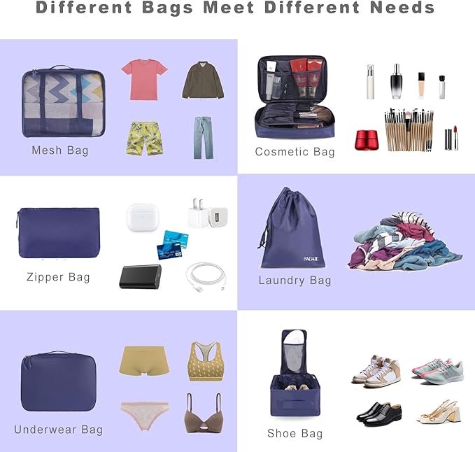 BAGAIL 8 Set Packing Cubes Luggage Packing Organizers for Travel Accessories-Indigo