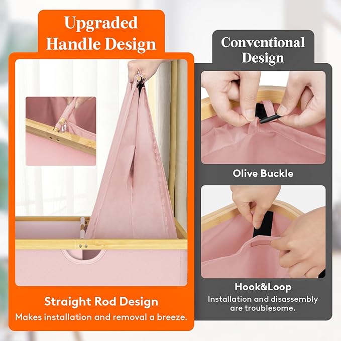 Lifewit 160L Double Laundry Hamper with Lid, Extra Large Bamboo Laundry Basket Dirty Clothes Hamper, 2 Section Laundry Bin Organizer for Laundry Room Bedroom with 2 Removable Liners & Bags, Pink