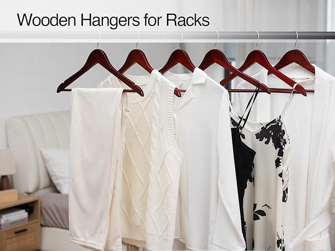 StorageWorks Wooden Hangers 30 Pack, Wood Coat Hanger for Coats, Shirts, Jackets, Pants, Suits, Dark Cherry Color