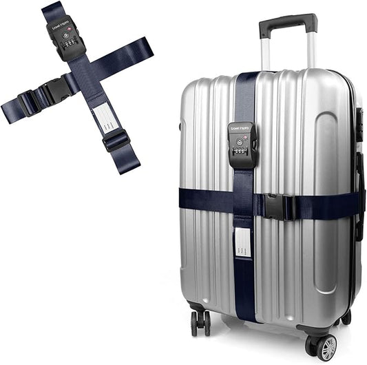 Travel Inspira Luggage Straps - TSA Approved Travel Luggage for Suitcases, Adjustable Suitcase Belt Spot Luggage, Personalized Tags Name ID Card (Navy Blue)