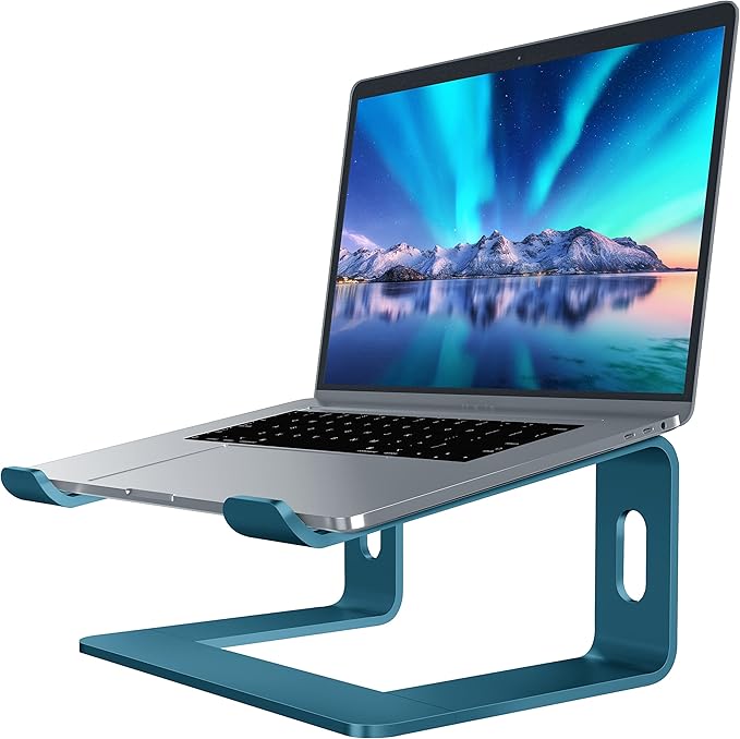SOUNDANCE Laptop Stand, Aluminum Computer Riser, Ergonomic Laptops Elevator for Desk, Metal Holder Compatible with 10 to 15.6 Inches Notebook Computer, Navy Blue