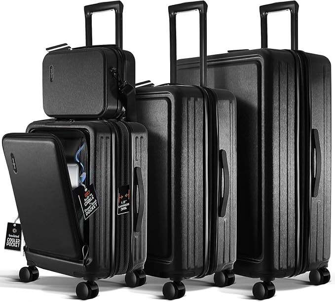 Hard Shell Luggage Sets with Spinner Wheels 4 Piece, Expandable Large Suitcases with TSA Lock, Travel Large Suitcase Set, Black Luggage Set