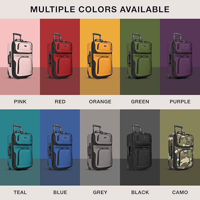 U.S. Traveler Rio Fabric Expandable Carry-on Luggage, Rolling Suitcase, Pink, 2 Wheel Set