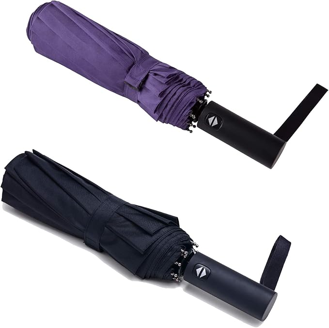 PFFY 2 Packs Travel Umbrella Windproof Auto Open & Close Collapsible Folding Small Compact Backpack Car travel Essentials Purse Umbrellas for Rain