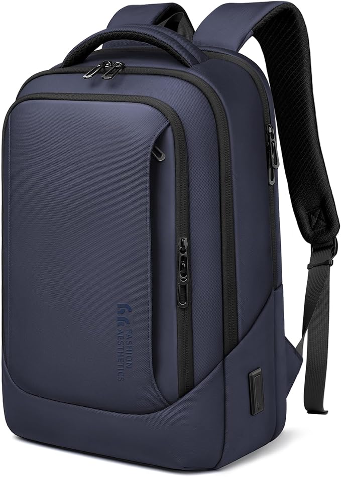 hk Laptop Backpack for Men with USB Charging Port Water-Resistant for 15.6 Inch Computer Bag Durable High-Tech Daypack Casual Backpack for Business Work College Weekender Travel- Blue
