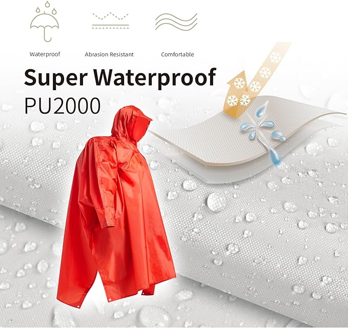 longsinger Hooded Rain Poncho for Adult with Pocket Waterproof Lightweight Unisex Raincoat for Hiking Camping Emergency