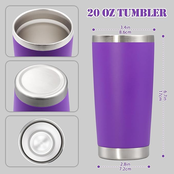 20 oz Tumbler with lid Double Wall Vacuum Insulated Tumblers Stainless Steel Coffee Mug Travel Coffee Tumbler Powder Coated Tumbler Cup Keep Hot&Cold - (PurPle 1 Pack)