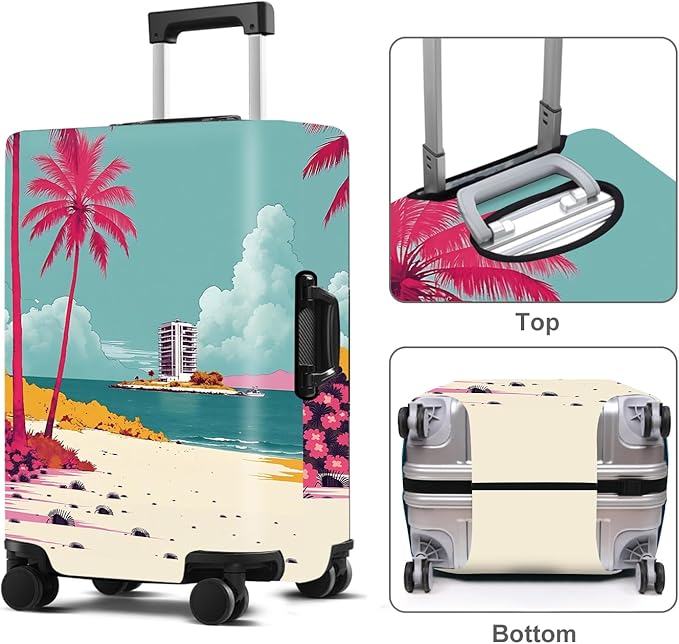 Luggage Cover Washable Suitcase Protector Anti-Scratch,Stretchable Fit for 20-34Inch Luggage Durable Travel Bag Cover with Zipper Closure (Beach, M(fits 24-26Inch suitcase))