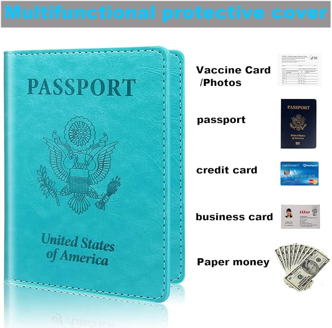 Turquoise & Pink Passport Holder, Cruise Essentials Passport Wallet Cover Case for Family Women Men, Travel Must Haves Passports Book Protector