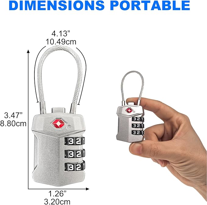 2 Pack TSA Approved Travel Luggage Locks, Cable Combination Lock, 3 Digit Padlock, Alloy Steel Cut-Resistant Cable, Weatherproof Zipper Lock for Gun/Suitcases, Backpacks, Gym Lockers, Golf Bags-NO KEY