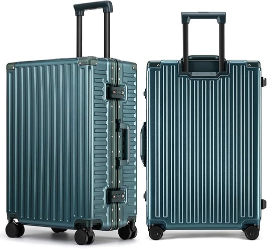 ROAMING Zipperless Luggage 22 Inch with Aluminum Frame, Polycarbonate Trunk-Medium Lightweight Hard Shell Suitcase with Spinner Wheels, Metal Travel Luggage with Double TSA Locks, Dark Night Green