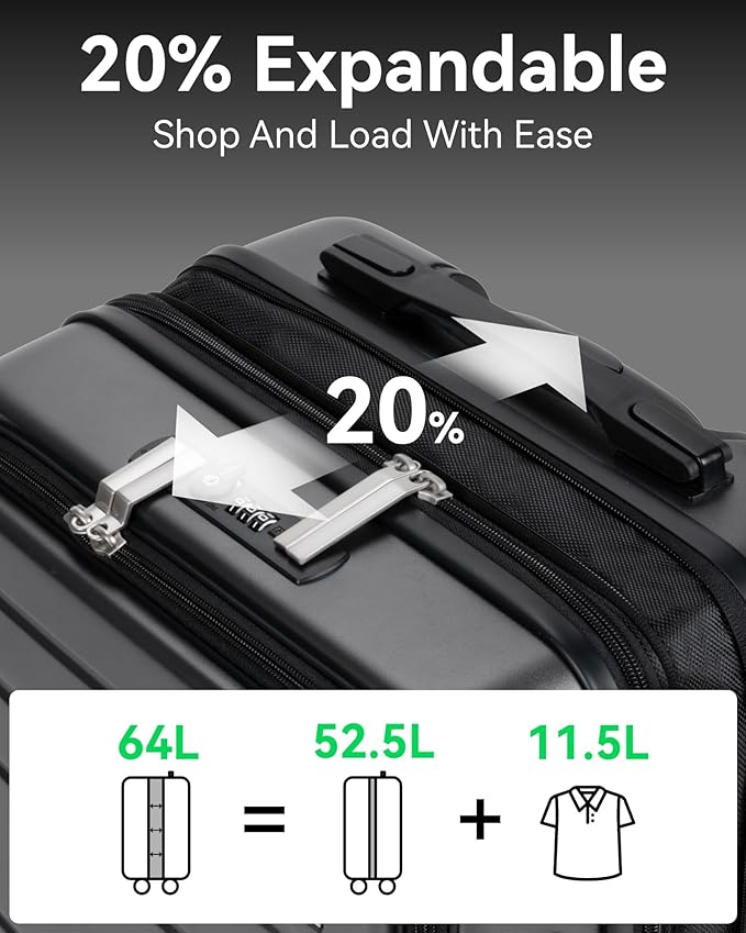 LUGGEX 24 Inch Luggage with Spinner Wheels, Expandable PC Hard Shell Checked Suitcase with Front Opening, Lightweight (Charcoal Metallic, 24 Inch)