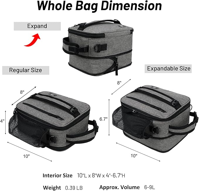 MIER Expandable Lunch Bag Insulated Lunch Box for Men to Work Travel Portable Lunchbox Bags with Shoulder Strap and Water Bottle Holder, Grey