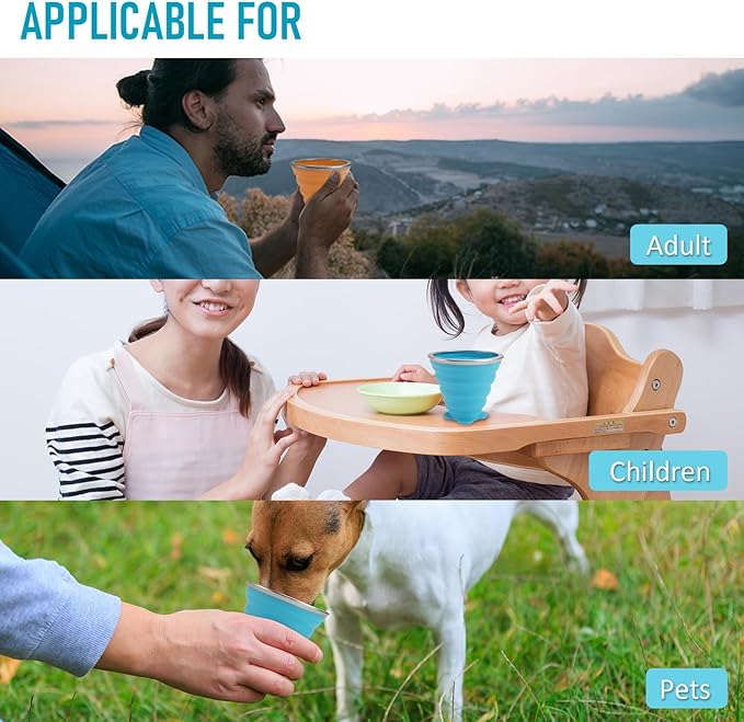 JBER Silicone Collapsible Travel Cup, 4 Pack Silicone Folding Camping Cup with Lids Expandable Drinking Cup Set BPA Free Reusable Portable Graduated for Outdoor Hiking Travel